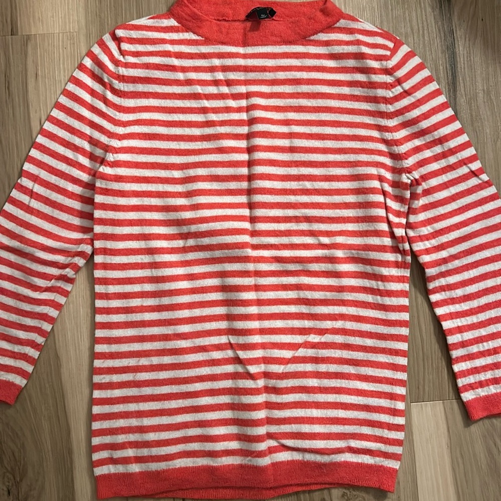 Talbots crew 3/4 sleeve lambswool blend orange and cream striped sweater
